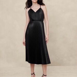 Banana Republic Factory Black Vegan Leather Midi Dress NWT